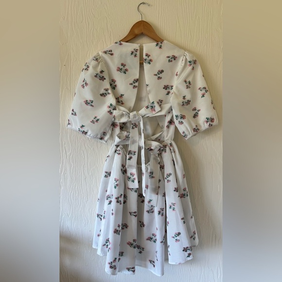 Sister Jane White Floral Embroidered Backless Baby Doll Mini Puff Sleeve Dress - Picture 10 of 17